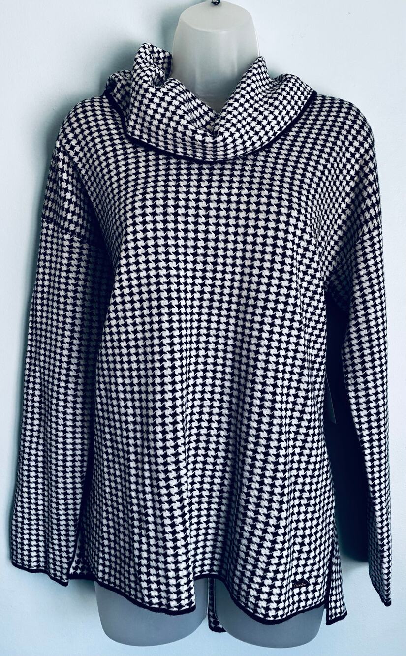 Calvin Klein Houndstooth Cowl Neck Knit Sweater Top Women's Medium NWT